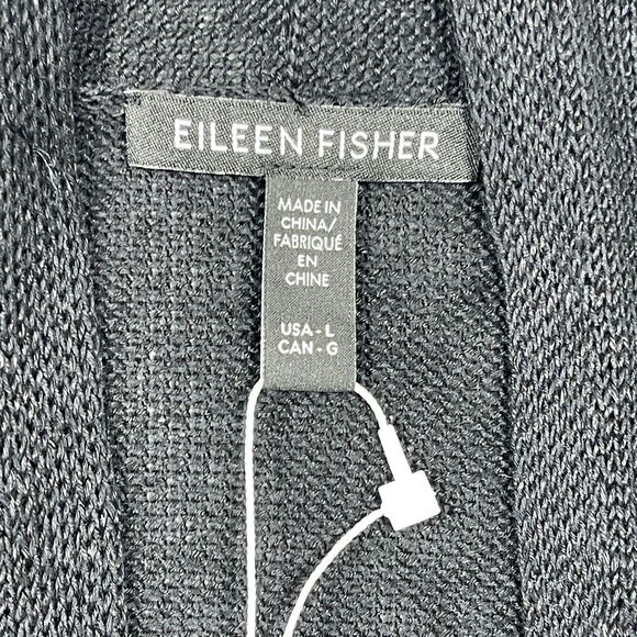 Eileen Fisher Cardigan Womens Large Black Open Front Organic Linen Blend - Picture 2 of 10